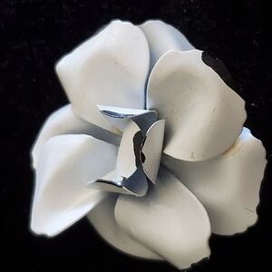 Vintage metal rose brooch painted white
